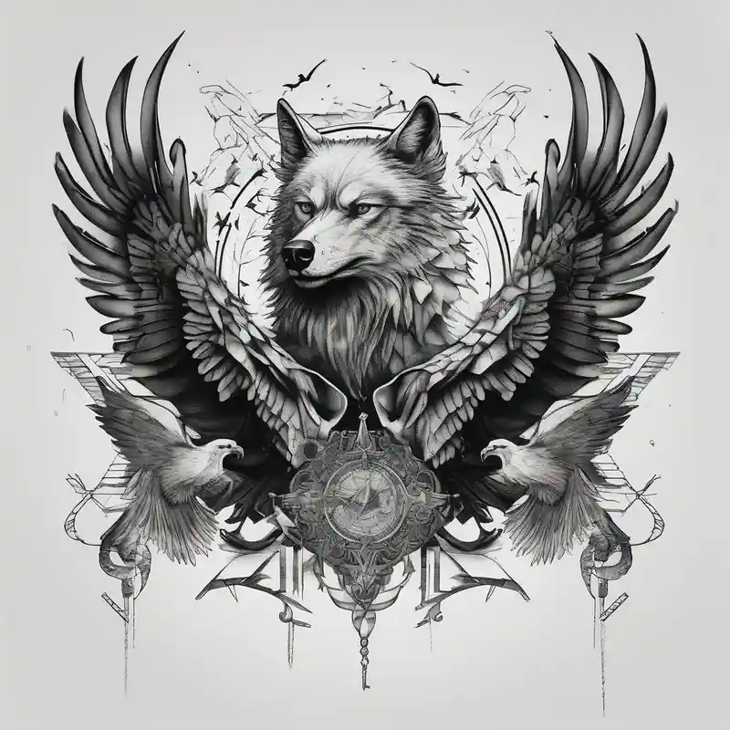 surreal style Ideas de Tatuajes de Lobos para 2025 & Generar gratis about wolf and crow